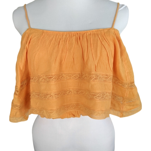 Free People Home Again Orange Cropped Ruffle Lace Camisole Size S - Picture 3 of 10